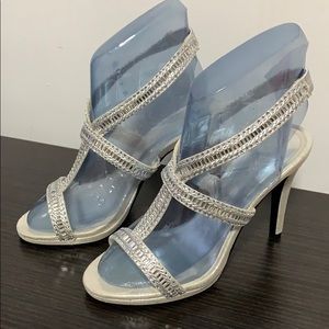 Strappy Heels Silver Sandals Wedding Shiny Bridal